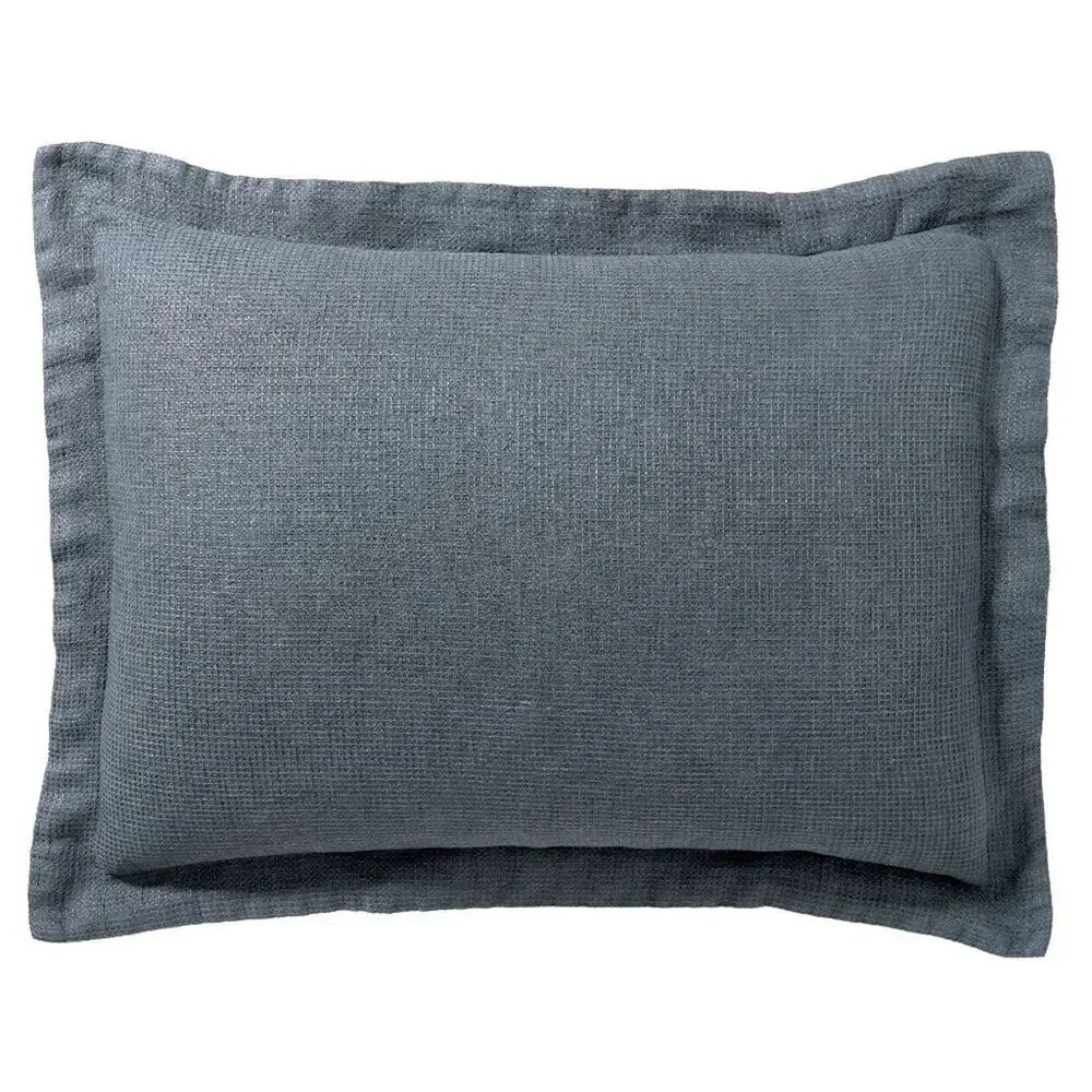 Potterybarn European Linen Cotton Waffle Weave Std Sham Cover Steel Blue NEW
